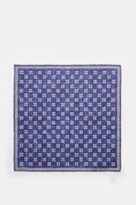 Rosi Collection Leinen-Einstecktuch "Fox" dunkelblau/hellblau/weiß gemustert, flach liegend, reines Leinen, weicher Griff, floraler Print mit Borte, rollierte Kanten, Made in Italy, 31x31 cm