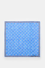 Rosi Collection Leinen-Einstecktuch 'Fox' rostbraun/blau/offwhite gemustert, flach liegend von oben fotografiert, reines Leinen, weicher Griff, floraler Print mit Borte, rollierte Kanten, Made in Italy, Maße 31x31 cm.