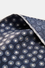 Close-up, angled view of the Brunello Cucinelli Silk Pocket Square navy/grey-blue dotted showing fine texture and rolled edges.

<p>Subtle elegance for style-conscious appearances: With this finely dotted pocket square, BRUNELLO CUCINELLI once again empha