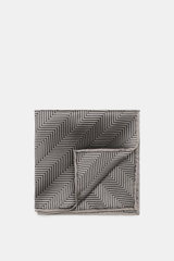 Brunello Cucinelli Silk Pocket Square taupe patterned, folded and photographed from above, with tonal woven pattern and rolled edges.