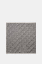 Brunello Cucinelli Silk Pocket Square taupe patterned, flat lay top view showing tonal woven pattern, rolled edges, smooth pure silk fabric.