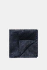 Folded Brunello Cucinelli Silk Pocket Square dark navy patterned with tonal woven diagonal stripes, rolled edges, pure silk, smooth touch, photographed from above.

Description: <p>Subtle elegance for style-conscious appearances: With this noble pocket sq