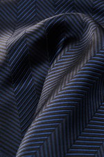 Alt tag (125 characters max): Close-up side view of Brunello Cucinelli Silk Pocket Square dark navy patterned with tonal woven stripes and rolled edges.

Description: 
<p>Subtle elegance for style-conscious appearances: With this noble pocket square in to
