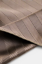 Brunello Cucinelli Silk Pocket Square Brown Patterned shown close-up from above, featuring pure silk, tonal woven pattern, rolled edges, 32x32 cm, made in Italy.