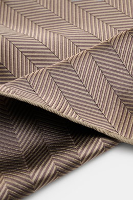 Brunello Cucinelli Silk Pocket Square Brown Patterned shown close-up from above, featuring pure silk, tonal woven pattern, rolled edges, 32x32 cm, made in Italy.
