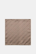 Brunello Cucinelli Silk Pocket Square Brown Patterned photographed from above showing tonal woven diagonal stripes, pure silk with smooth touch, rolled edges, made in Italy, approx. 32 cm x 32 cm, subtle elegance for style-conscious appearances with a nob