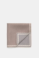 Brunello Cucinelli Silk pocket square dark brown/navy pattern, folded, top-down view, pure silk, smooth feel, graphic micro print, rolled edges, Made in Italy, approx. 35 cm x 35 cm