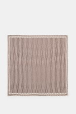 Brunello Cucinelli Silk pocket square dark brown/navy pattern shown flat from top view, pure silk, smooth feel, graphic micro print, rolled edges, Made in Italy, approx. 35 cm x 35 cm.