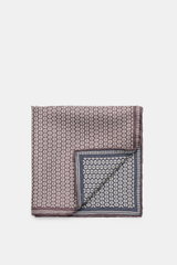 Brunello Cucinelli Silk pocket square mauve/dark blue pattern, folded, top-down view, pure silk, smooth feel, graphic micro print, rolled edges, Made in Italy, approx. 35 cm x 35 cm.
