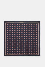 Top-down view of Brunello Cucinelli Silk pocket square navy/reddish brown patterned, featuring a medallion pattern and rolled edges.

Description: <p>Noble accent: The silk pocket square by BRUNELLO CUCINELLI features a subtle medallion pattern that adds 