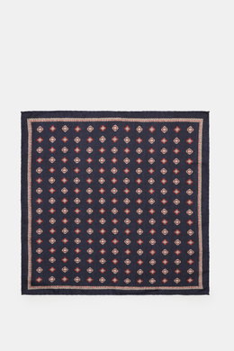 Top-down view of Brunello Cucinelli Silk pocket square navy/reddish brown patterned, featuring a medallion pattern and rolled edges.

Description: <p>Noble accent: The silk pocket square by BRUNELLO CUCINELLI features a subtle medallion pattern that adds 