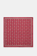 Brunello Cucinelli Silk pocket square dark red/dark grey patterned, flat lay top-down view, pure silk with smooth feel, medallion pattern, rolled edges, Made in Italy, approx. 35 cm x 35 cm. Noble accent: The silk pocket square by BRUNELLO CUCINELLI featu