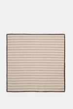 Brunello Cucinelli Seiden-Einstecktuch beige/dunkelbraun gestreift, flach liegend, reine Seide, weicher Griff, rollierte Kanten, 35x35 cm, Made in Italy.