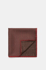 Brunello Cucinelli Silk pocket square reddish brown/dark brown pattern shown from top front, pure silk, smooth feel, graphic micro print, rolled edges, Made in Italy, approx. 35 cm x 35 cm.