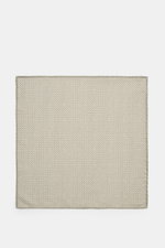 Brunello Cucinelli Silk pocket square sage/cream pattern shown from top view, pure silk, smooth feel, graphic micro print, rolled edges, Made in Italy, approx. 35 cm x 35 cm.
