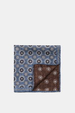Brunello Cucinelli Silk Pocket Square grey blue/brown patterned, folded with medallion design, photographed from above, pure silk, smooth feel, rolled edges, Made in Italy, approx. 35x35 cm. 

<p>Noble accent: The silk pocket square by BRUNELLO CUCINELLI 