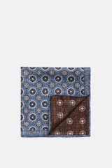 Brunello Cucinelli Silk Pocket Square grey blue/brown patterned, folded with medallion design, photographed from above, pure silk, smooth feel, rolled edges, Made in Italy, approx. 35x35 cm. 

<p>Noble accent: The silk pocket square by BRUNELLO CUCINELLI 