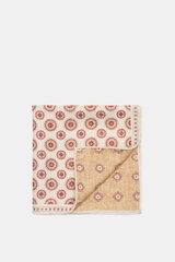 Brunello Cucinelli Silk Pocket Square beige/dark red patterned shown from top front folded to reveal both sides with medallion pattern.  
Noble accent: The silk pocket square by BRUNELLO CUCINELLI features a subtle medallion pattern that adds a discreet h