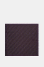 Brunello Cucinelli Silk Pocket Square Dark Violet/Brown Striped shown from top-down, subtle diagonal stripes, pure silk, rolled edges, 34x34 cm.