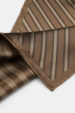 Close-up front perspective of Brunello Cucinelli Silk Pocket Square grey brown/brown striped with diagonal stripes and rolled edges.

Description:
<p>Subtle elegance for stylish appearances: With this noble pocket square in a subdued striped pattern, BRUN