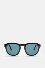 Tom Ford Sonnenbrille 'Avery' schwarz/rauchblau, eckig, Acetat-Rahmen, getönte Kunststoffgläser, 100% UV, frontal fotografiert, 14,5 cm breit.