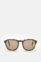 Tom Ford Sonnenbrille 'Avery' grün/dunkelbraun gemustert, eckig, Acetatrahmen, polarisierte Kunststoffgläser, frontal fotografiert.