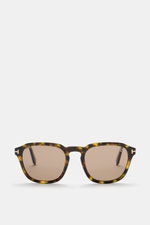Tom Ford Sonnenbrille 'Avery' grün/dunkelbraun gemustert, eckig, Acetatrahmen, polarisierte Gläser, UV-Schutz, frontal fotografiert.