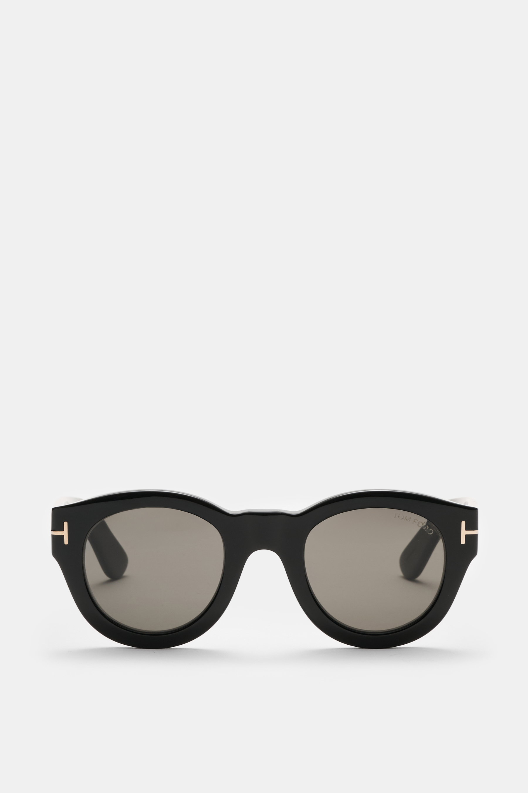 Tom Ford Sonnenbrille 'Lucinda' schwarz, Frontansicht, gerundete Silhouette, Acetat-Rahmen, gleichmäßig getönte Kunststoffgläser, 100% UV-Schutz, Filterkategorie 3, inklusive Samt-Hartschalenetui.