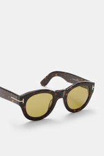 Tom Ford Sonnenbrille 'Lucinda' dunkelbraun meliert, gerundete Silhouette, Kunststoffgläser, Acetat-Rahmen, Seitenansicht, UV-Schutz, Samt-Etui