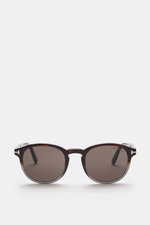 Tom Ford Sonnenbrille 'Dante' dunkelbraun in klassischer Panto-Form, Acetat-Rahmen, Filterkategorie 3, 100% UV-Schutz, frontal fotografiert.