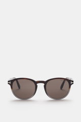 Tom Ford Sonnenbrille 'Dante' dunkelbraun in klassischer Panto-Form, Acetat-Rahmen, Filterkategorie 3, 100% UV-Schutz, frontal fotografiert.