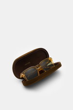 Tom Ford Sonnenbrille 'Dax' gelb/grün in leicht eckiger Form mit polarisierter Gläsern, UV-Schutz, Acetat-Rahmen, frontal im Samt-Etui.