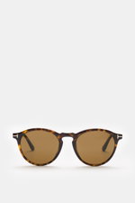 Tom Ford Sonnenbrille 'Aurele' dunkelbraun gemustert/braun, klassische Panto-Form, gleichmäßig getönte Gläser, frontale Nahaufnahme