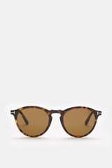 Tom Ford Sonnenbrille 'Aurele' dunkelbraun gemustert/braun, klassische Panto-Form, gleichmäßig getönte Gläser, frontale Nahaufnahme