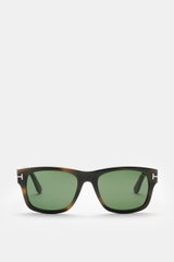 Tom Ford Sonnenbrille 'Smith' graubraun meliert, eckig, Acetat-Rahmen, grüne Kunststoffgläser, Filterkategorie 3, frontal fotografiert.