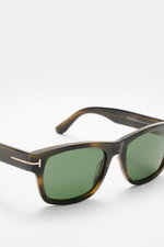 Tom Ford Sonnenbrille 'Smith' graubraun meliert, eckig, Kunststoffgläser, Acetat-Rahmen, Filter 3, seitliche Nahaufnahme, edles Sommer-Accessoire.