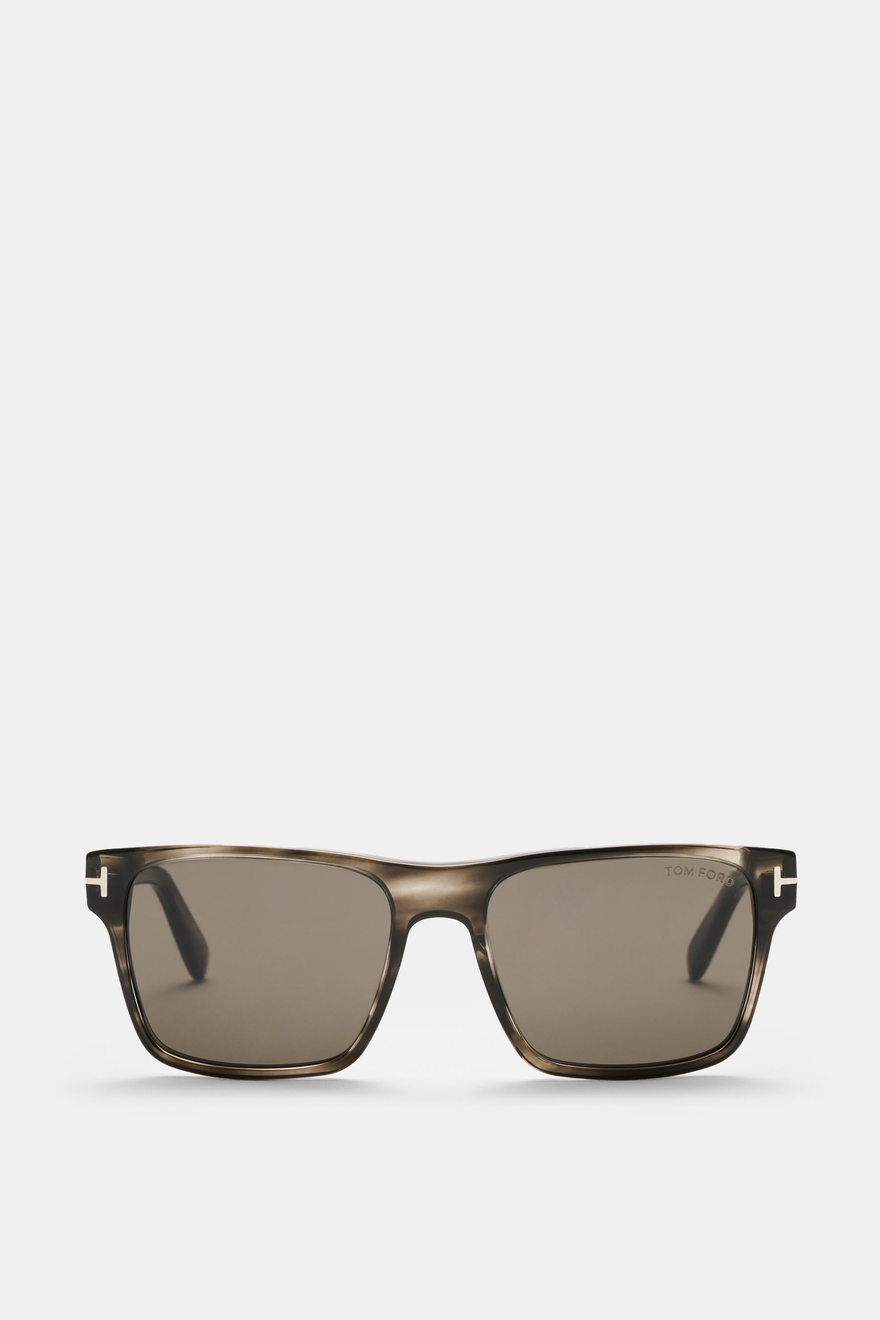 Tom Ford Sonnenbrille 'Calder' dunkelgrau/grau, eckig, Acetat-Rahmen, polarisierte Gläser, frontale Nahaufnahme, 100% UV-Schutz, Filterkategorie 2.