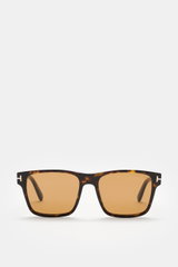 Tom Ford Sonnenbrille 'Calder' dunkelbraun/braun gemustert, eckig, Tortoise-Rahmen, polarisierte Gläser, Frontansicht, Acetat, UV-Schutz.