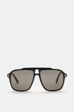 Tom Ford Sonnenbrille 'Autari' schwarz/anthrazit, klassischer Aviator-Stil, Acetat-Rahmen, getönte Gläser, frontal fotografiert, UV-Schutz.