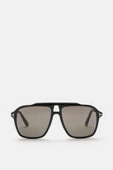 Tom Ford Sonnenbrille 'Autari' schwarz/anthrazit im klassischen Aviator-Stil, frontale Nahaufnahme, Acetat-Rahmen, getönte Kunststoffgläser, UV-Schutz.