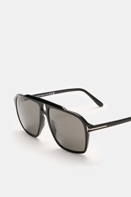 Tom Ford Sonnenbrille 'Autari' schwarz/anthrazit im klassischen Aviator-Stil, Acetat-Rahmen, getönte Gläser, Seitenansicht, UV-Schutz.