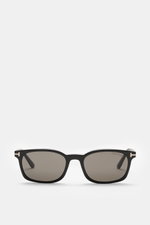 Tom Ford Sonnenbrille 'Miles' schwarz/anthrazit, schmale eckige Form, gleichmäßig getönte Gläser, Acetat-Rahmen, frontal fotografiert.