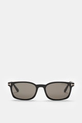 Tom Ford Sonnenbrille 'Miles' schwarz/anthrazit, schmale eckige Form, gleichmäßig getönte Gläser, Acetat-Rahmen, frontal fotografiert.