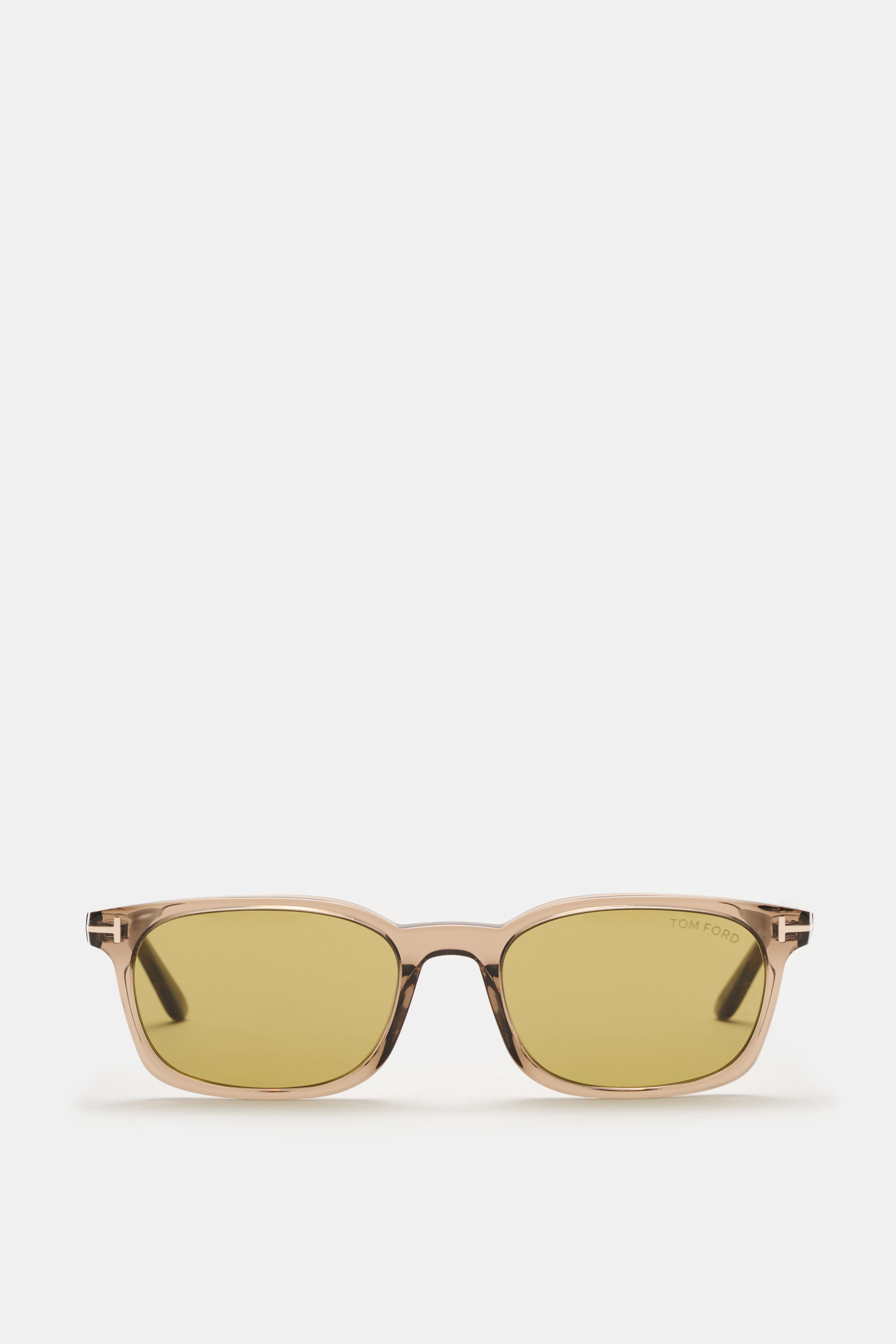 Tom Ford Sonnenbrille 'Miles' graubraun, schmale eckige Form mit gleichmäßig getönten Kunststoffgläsern, Frontansicht, UV-Schutz Filterkategorie 3.