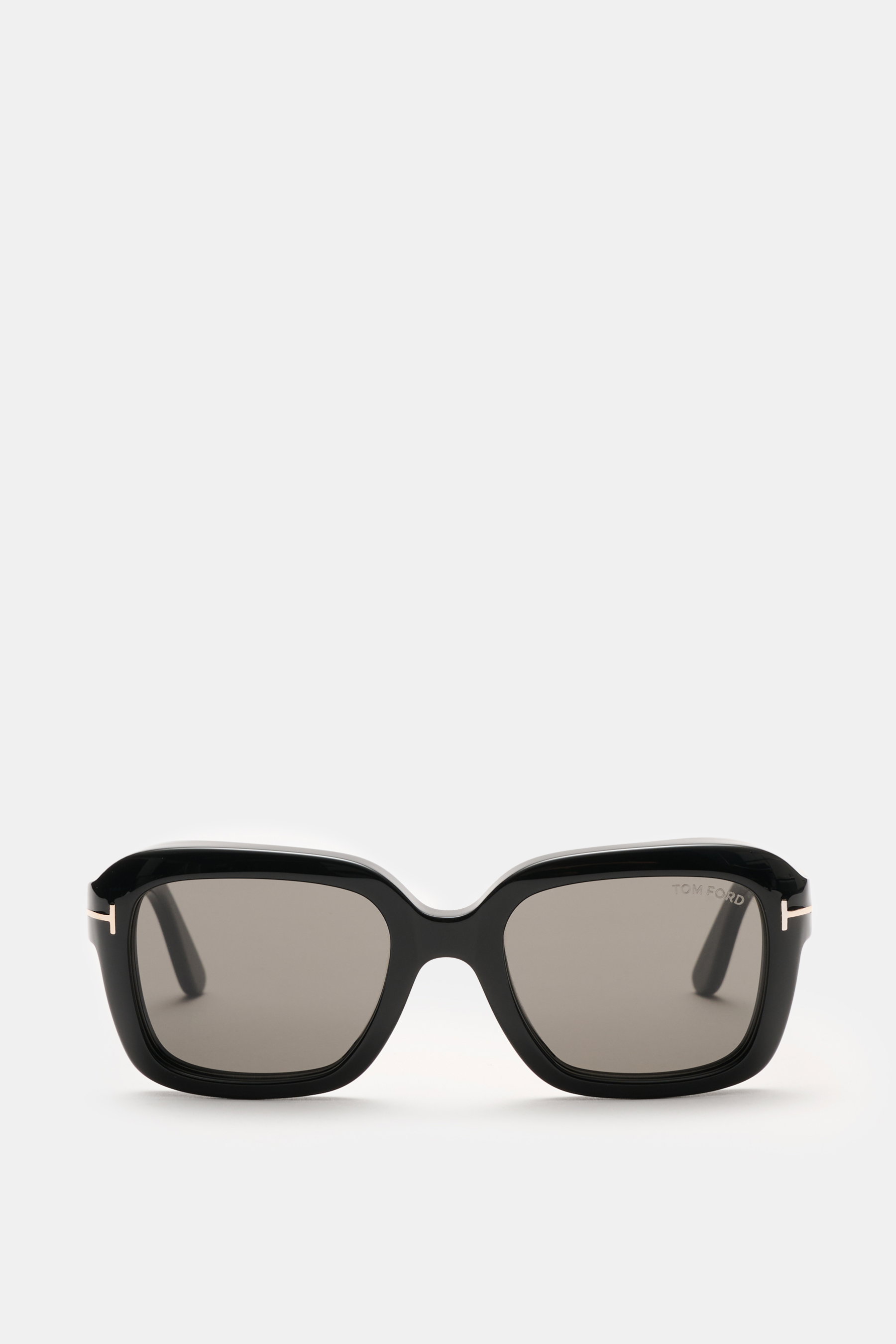 Tom Ford Sonnenbrille 'Natalia' schwarz, eckig, Acetat-Rahmen, gleichmäßig getönte Kunststoffgläser, Filterkategorie 3, frontal fotografiert.
