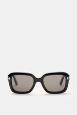 Tom Ford Sonnenbrille 'Natalia' schwarz, eckig, Acetat-Rahmen, gleichmäßig getönte Kunststoffgläser, Filterkategorie 3, frontal fotografiert.