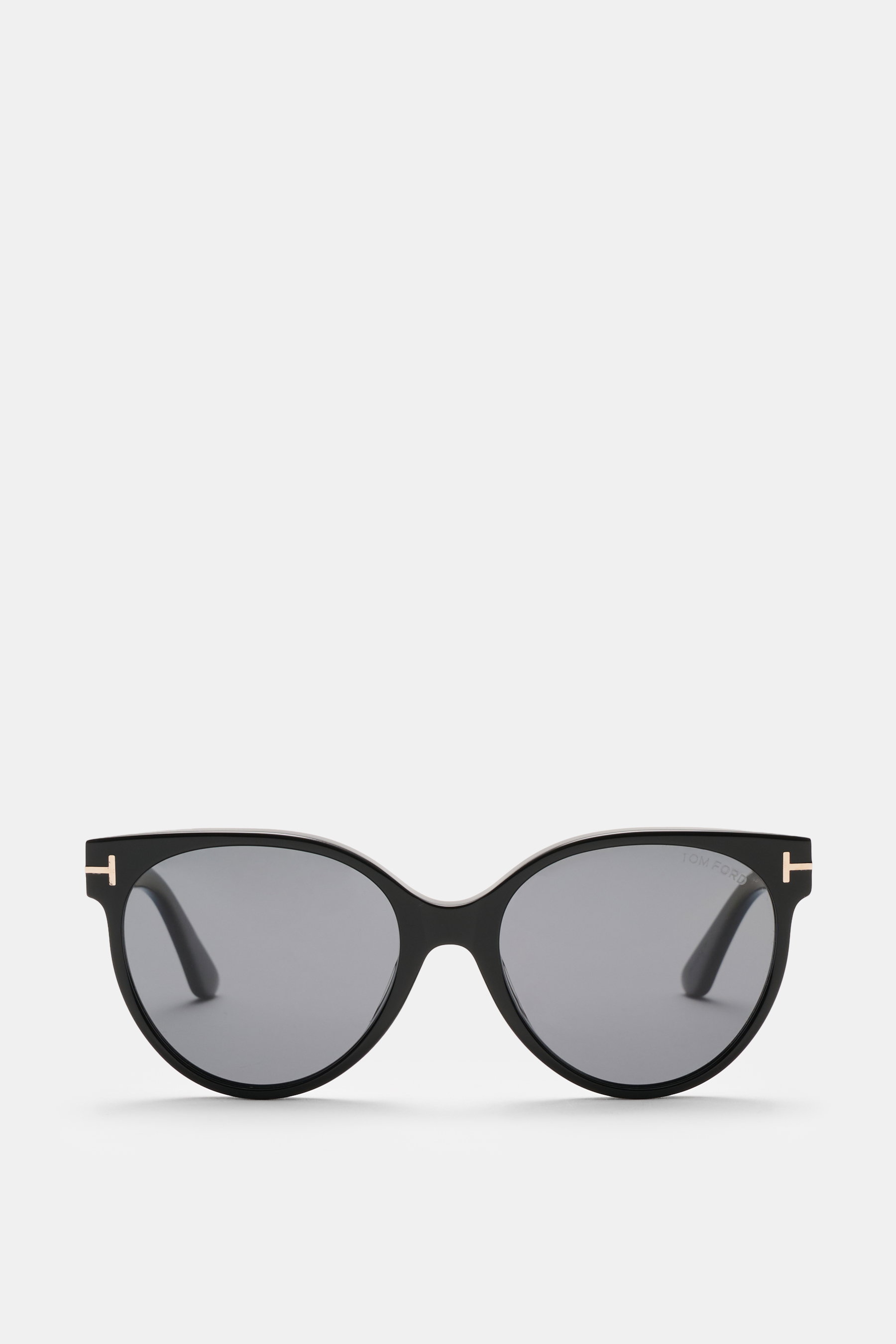 Tom Ford Sonnenbrille 'Tallulah' schwarz im klassischen Papillon-Stil, Acetat-Rahmen, getönte Kunststoffgläser, frontal fotografiert, UV-Schutz.