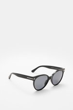 Tom Ford Sonnenbrille 'Tallulah' schwarz, klassischer Papillon-Stil, Acetat-Rahmen, getönte Kunststoffgläser, seitliche Draufsicht, UV-Schutz Filterkategorie 3.