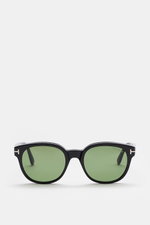 Tom Ford Sonnenbrille 'Mert' schwarz, frontale Aufnahme, leicht gerundete Silhouette, melierte Optik, Acetat-Rahmen, gleichmäßig getönte Kunststoffgläser, 100% UV-Schutz, Filterkategorie 3, inkl. Samt-Hartschalenetui.