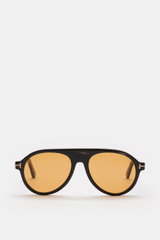 Tom Ford Horn-Sonnenbrille 'Private Collection' anthrazit gemustert/gelb, frontal fotografiert, moderner Aviator-Stil mit gelben Kunststoffgläsern.